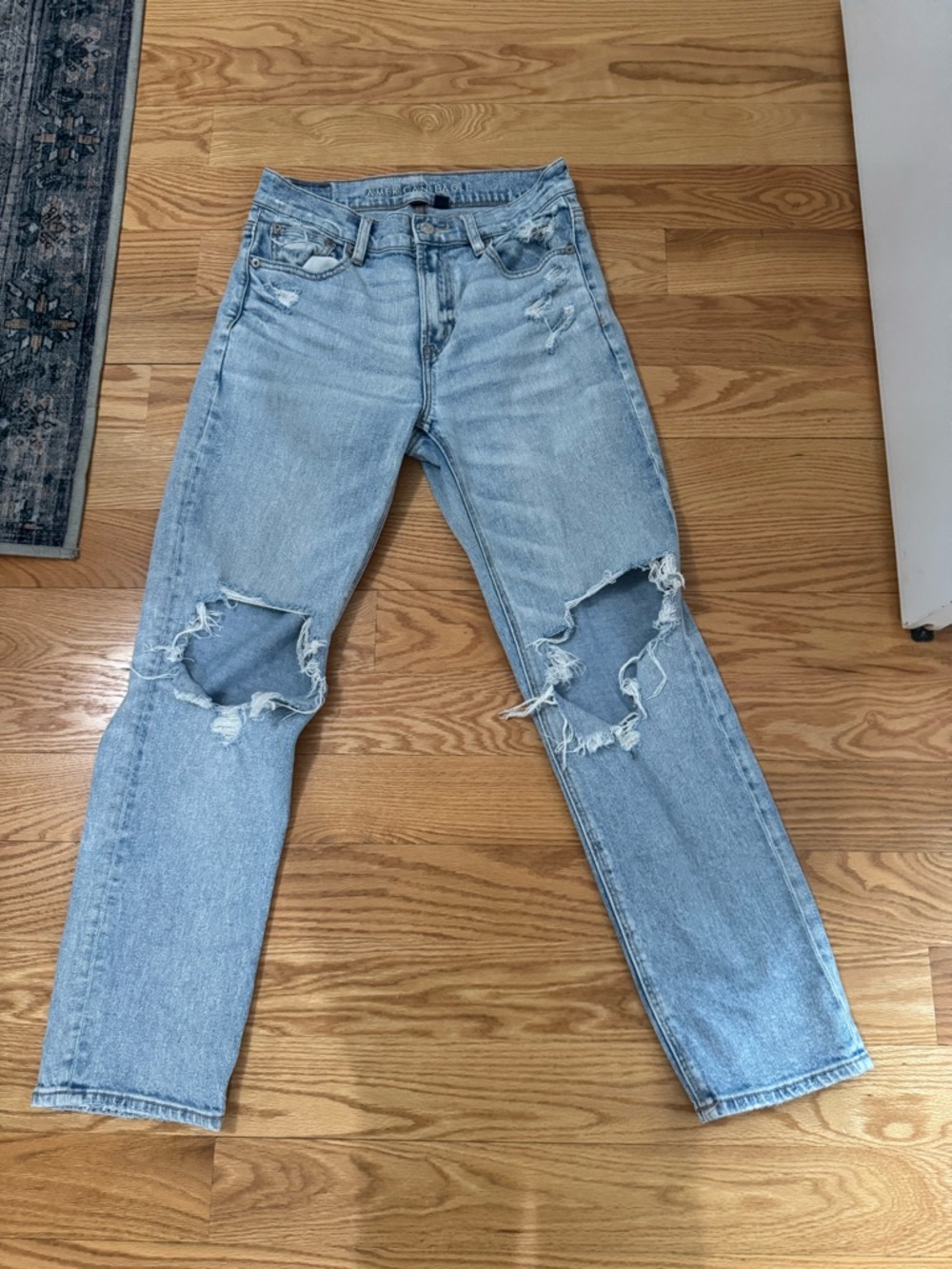 American Eagle Outfitters Light Blue Distressed Straight Leg Jeans